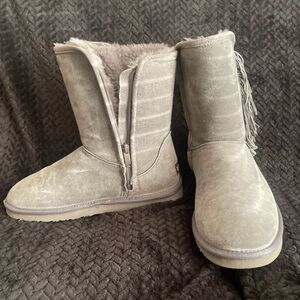 Women's Gray Faux Suede Boots -LAMO